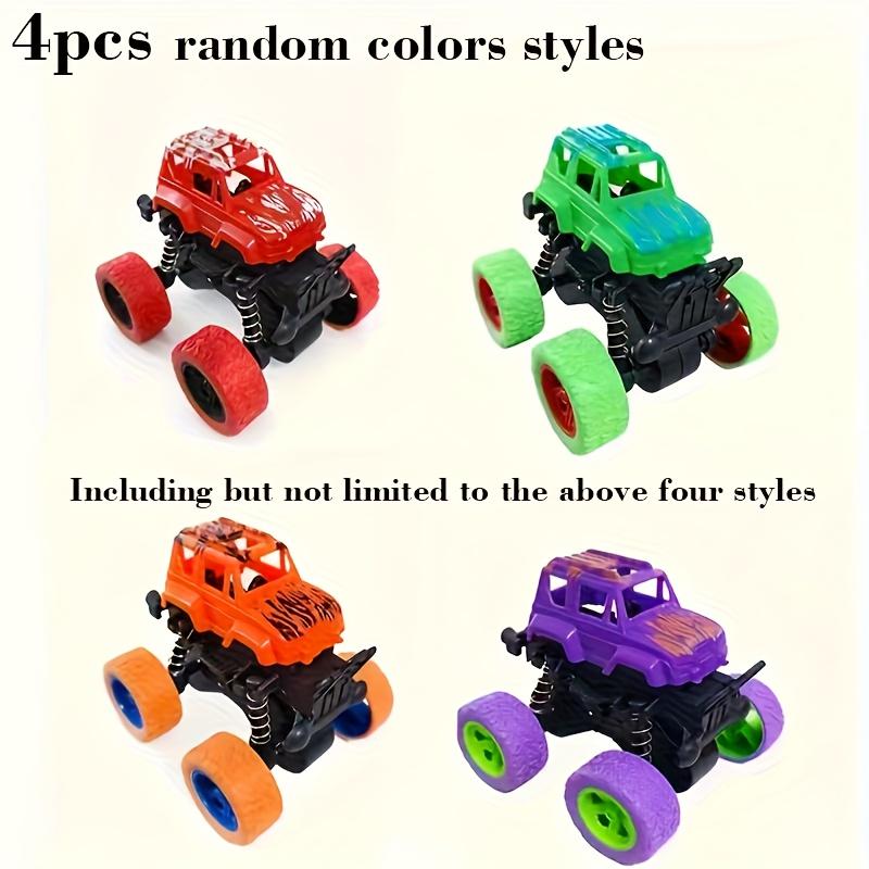 

4pcs Friction-Powered Monster Trucks for Youngsters 3+ - Push & Go, Double-Direction Inertia Cars with 360° Rotation | Durable Pull Back Vehicle Set 4pcs