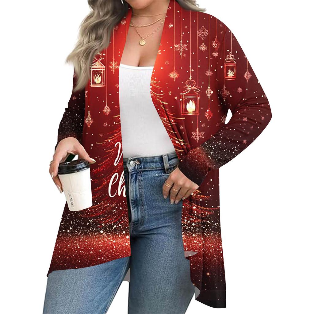 Women's Fall And Winter Fashion Casual Print Long Sleeve Mid-Length Cardigan Jacket