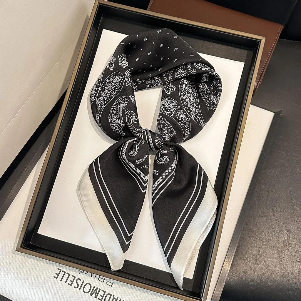 New Paisley Print Silk Scarf For Women Square Hijab Soft Neck Tie Female Fashion Decoration Silk Headscarf 70*70Cm Kerchief