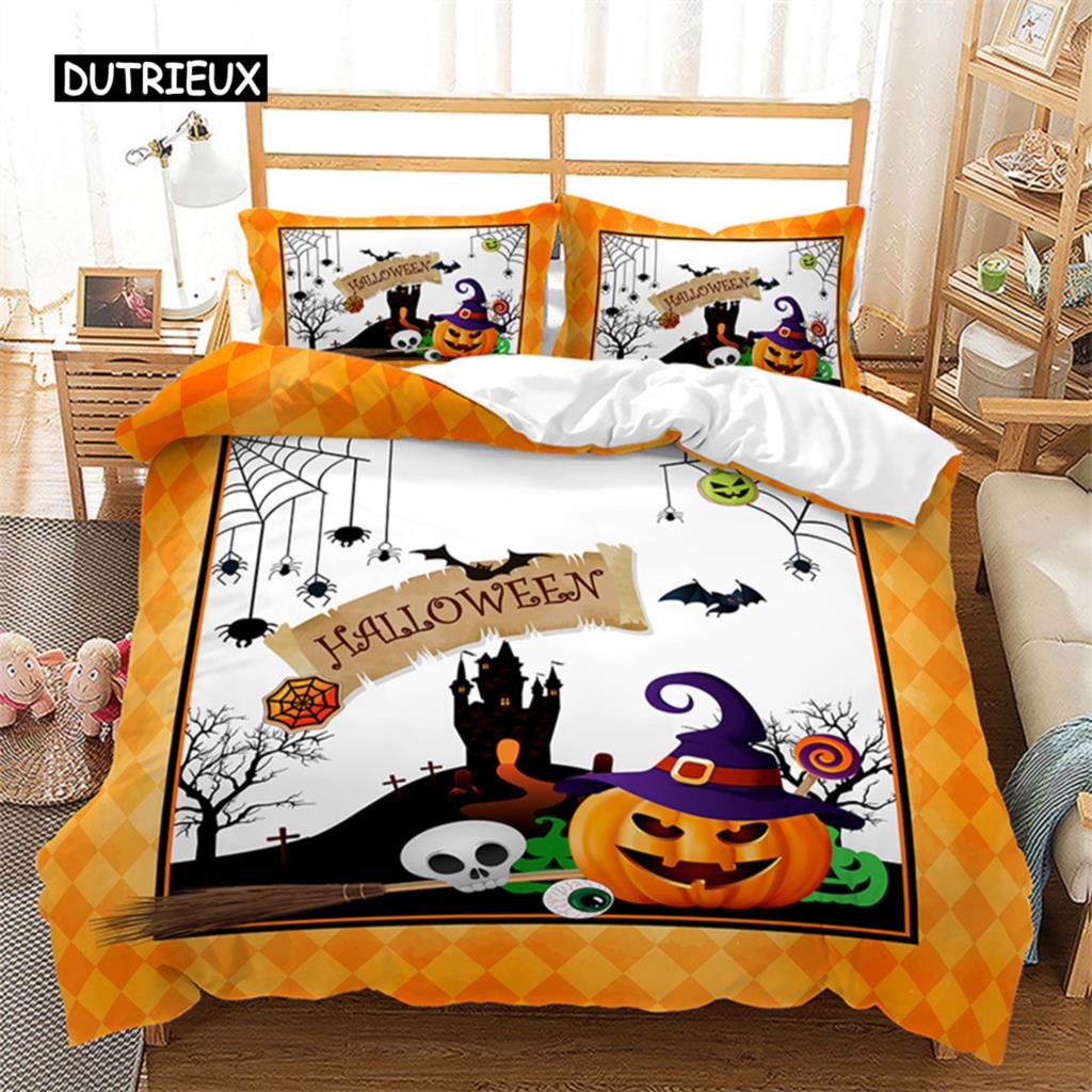 Halloweenský povlak na přikrývku Queen Kreslená dýně Obal na přikrývku Mikrovlákno Hororové téma Gotická strašidelná ložní souprava Pro chlapce Teenagery