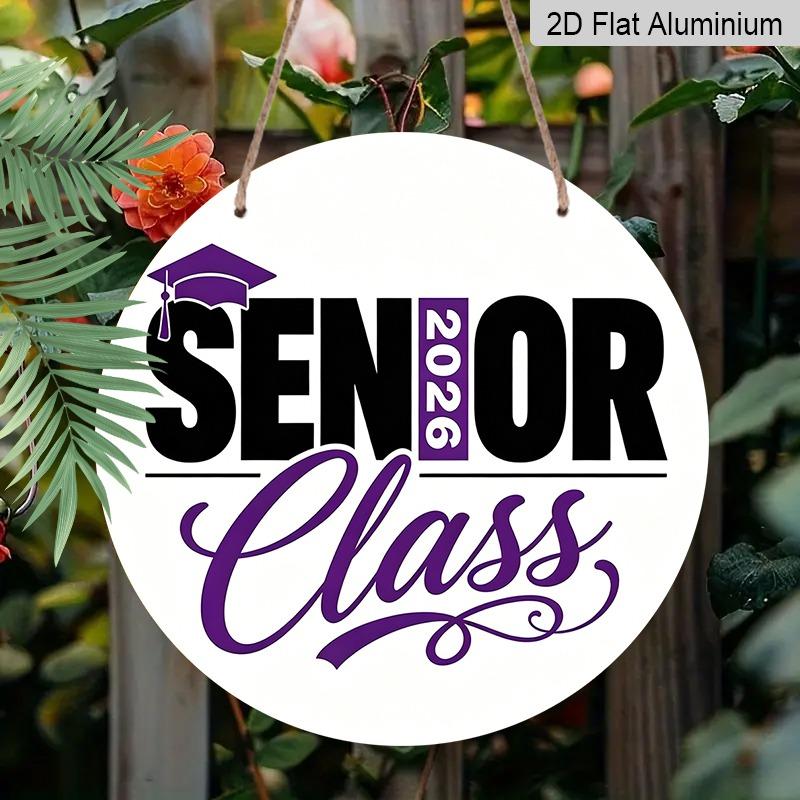 

2D Flat Aluminum 2026 Graduation-themed Wall Hanging Souvenir Gift Available in Various Sizes Purple and Black Color Scheme, Preppy Style Ideal for 7.87×7.87inch