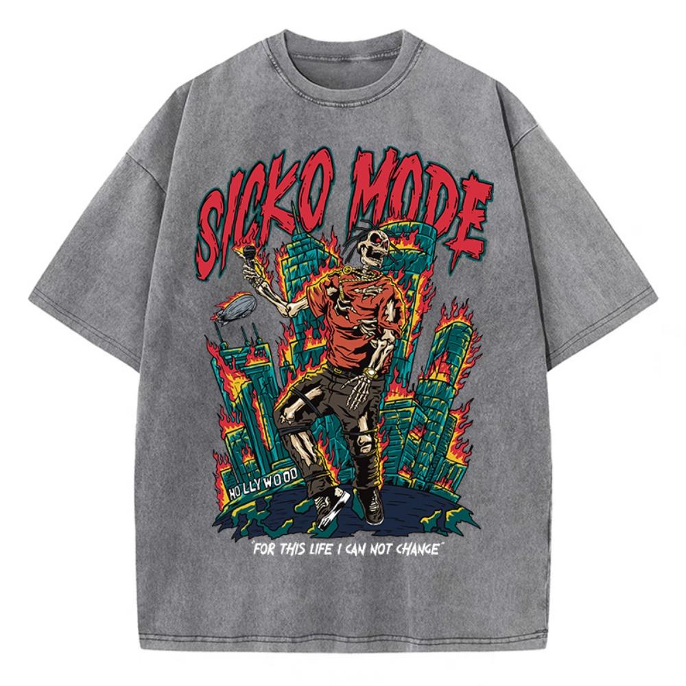Amerikanisches Retro-T-Shirt Herrenmode Straßenkleidung Gewaschenes Altes Straßenkleidung Skelett Sänger Grafik-T-Shirts