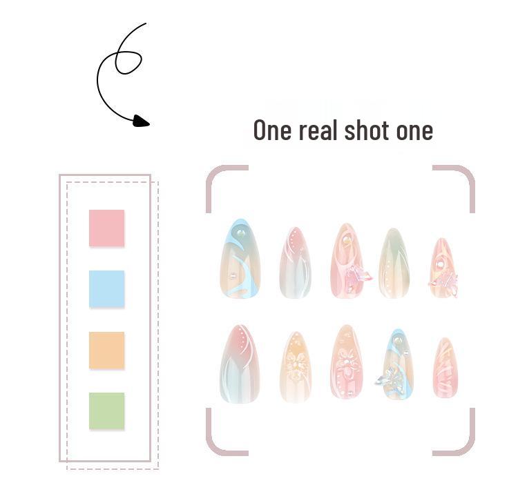 Summer 3D Butterfly Nail Art Almond Press-Ons - Gradient Bubble Bead Design
