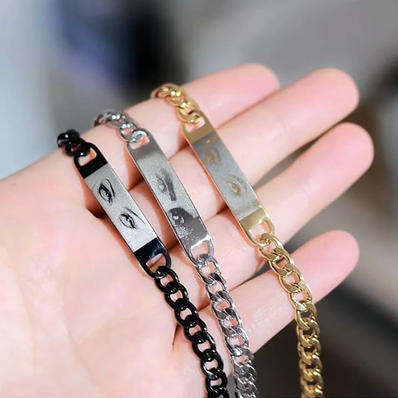 Braccialetto Foto Occhi Personalizzati Braccialetti con Foto Occhi Incisi Occhio dell'Amante Acciaio Inossidabile Regalo Gioiello per San Valentino