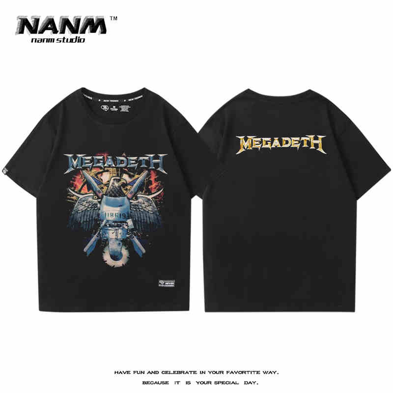 2024 MEGADETH Metal Band Short Sleeve T-shirt Men's and Women's New Summer Cotton Street Rock Trend Print Half Sleeve