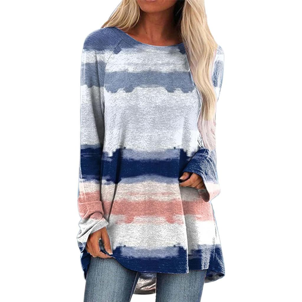 Spring and Autumn Round Neck 3D Color Blocking Printed Top Fashionable Casual Long Sleeved Women's T-shirts