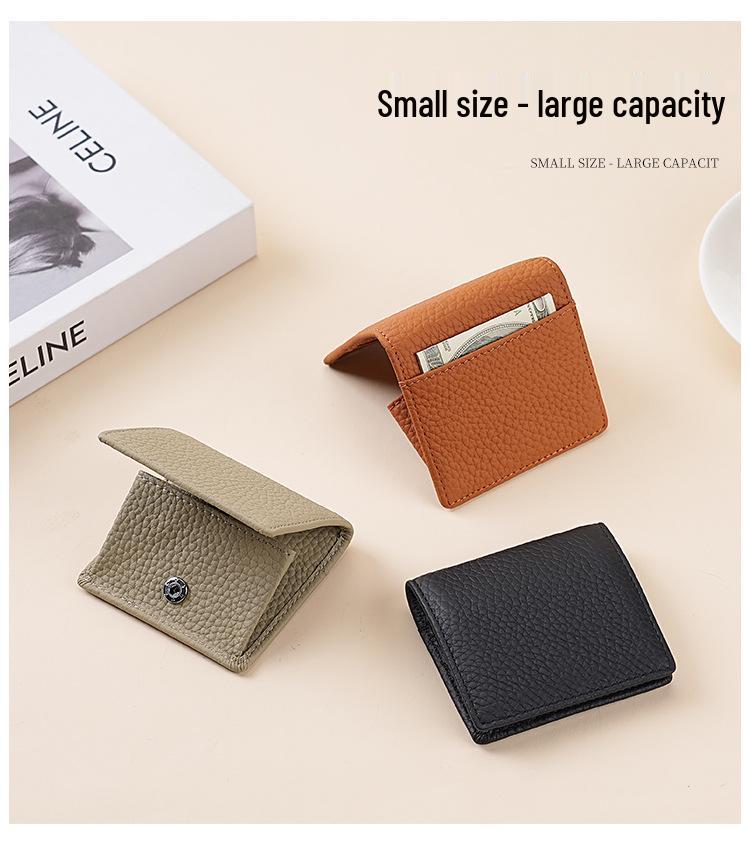 Women's Mini Coin Purse: Japanese Style Genuine Cowhide Leather with Lychee Pattern.
