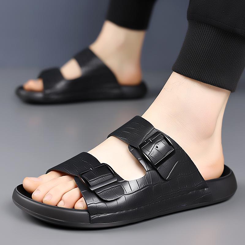 Summer Men's Fashionable Simple and Casual Thick Soled Slippers, Classic Brown/black Men Breathable Non Slip Comfortable Sandals