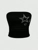 Crop Top Phumee Sleeveless Rhinestones Star Pattern  Off the Shoulder   A2459