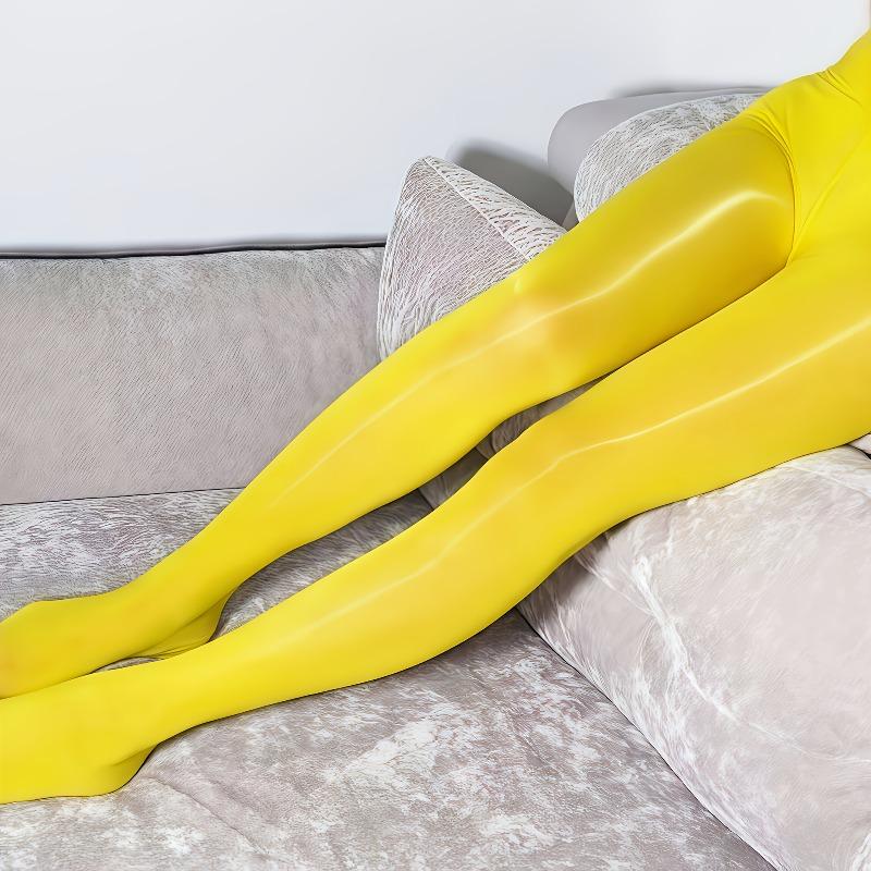 Plus Size Women'S Yellow Oil Slick Tights High Waisted Glossy Finish Pantyhose Leggings Elastic Sexy Sheer Tights Long Socks