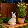 Easter Rabbit Candle Holder White Hollow-Out Bunny Tealight Holder Resin Rabbit Sculpture Candlestick Ornament with LED Candle for Home Mantel