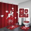 Valentine's Day Bathroom Set Heart Shower Curtain Non-Slip Rugs Toilet Cover U Shaped Bath Mat Red Shower Curtain with 12 Hooks