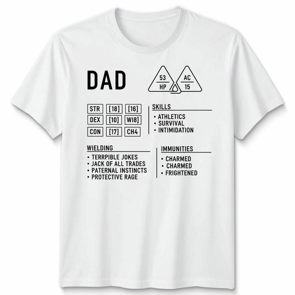 Dad Dungeons Unisexs T Shirt Dragons Character Sheet Fathers Day Gift Dnd Rpg