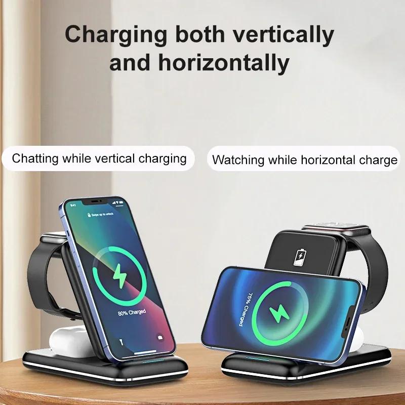 30W 3 in 1 Foldable Fast Wireless Charger Stand For iPhone 16 15 14 13 12 11  Watch 8 7 6 Airpods Pro Charging Dock Station