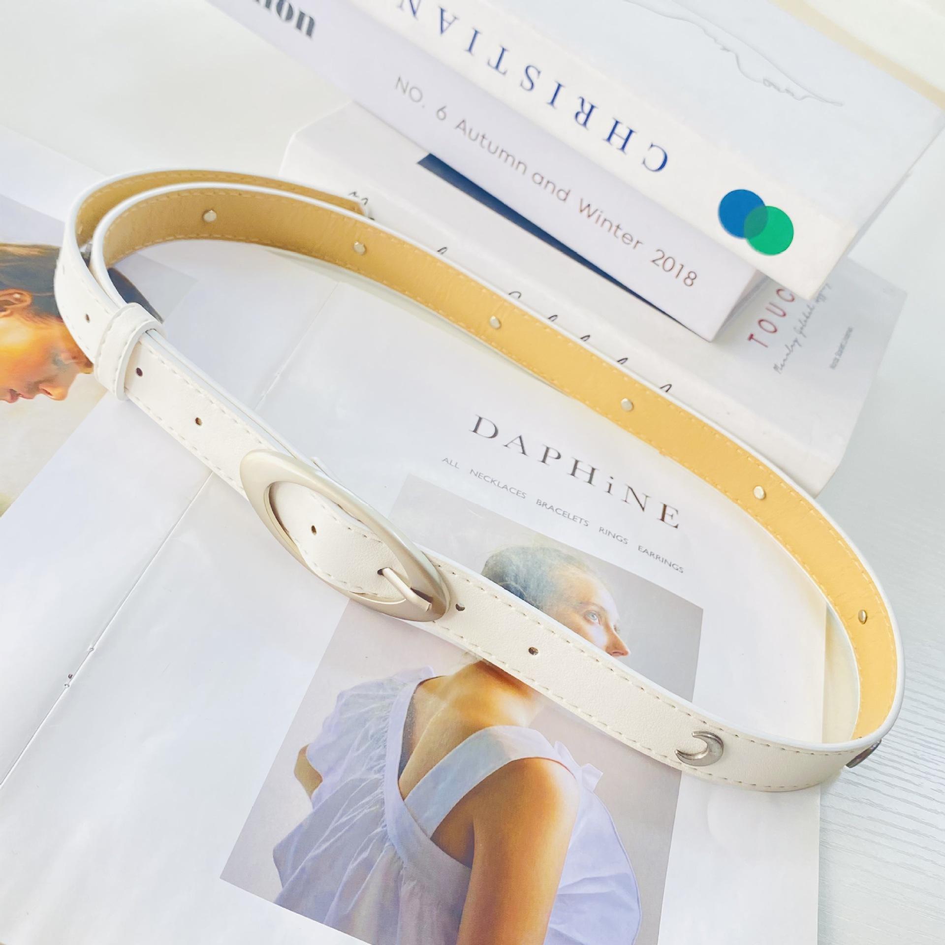 

Wind Summer Women S Casual Round Buckle Inlaid Crescent Thin Belt Accessories Jeans Belt Tide 105 белый