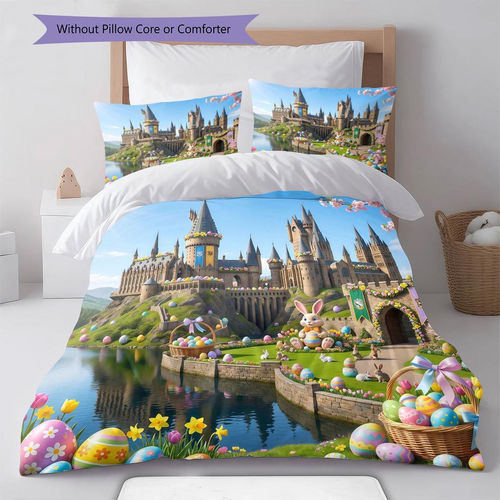 Magical Easter Egg Pattern Bedding Quilt Set Quilt Cover Pillowcase Home Decoration Birthday Gift (1 * duvet cover + 2 * pillowcase, without core)