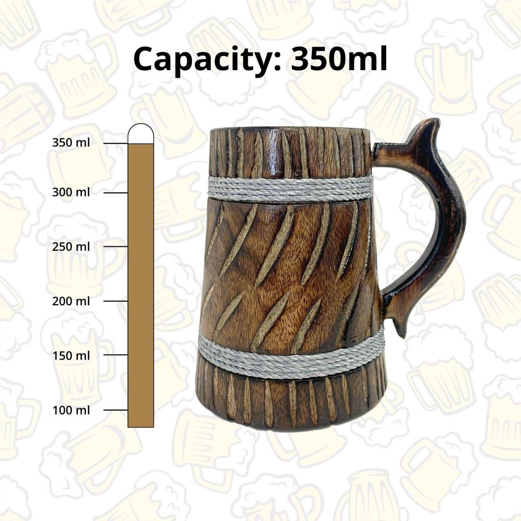 350ml Handgjord Trämugg för Öl, Mangoträ med Sheesham-finish, Tunna-stil, Lättviktig & Hållbar, för Hantverksöl, Hemmabar, Kafé, Fest, Gåva