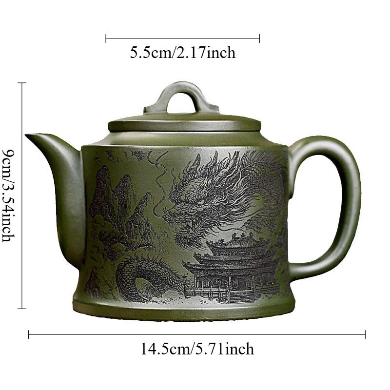 300ml Yixing Teapot Carving Dragon Teapot Chinese Style Green Clay Teapots Household Large Capacity Teapot Kungfu Tea Set
