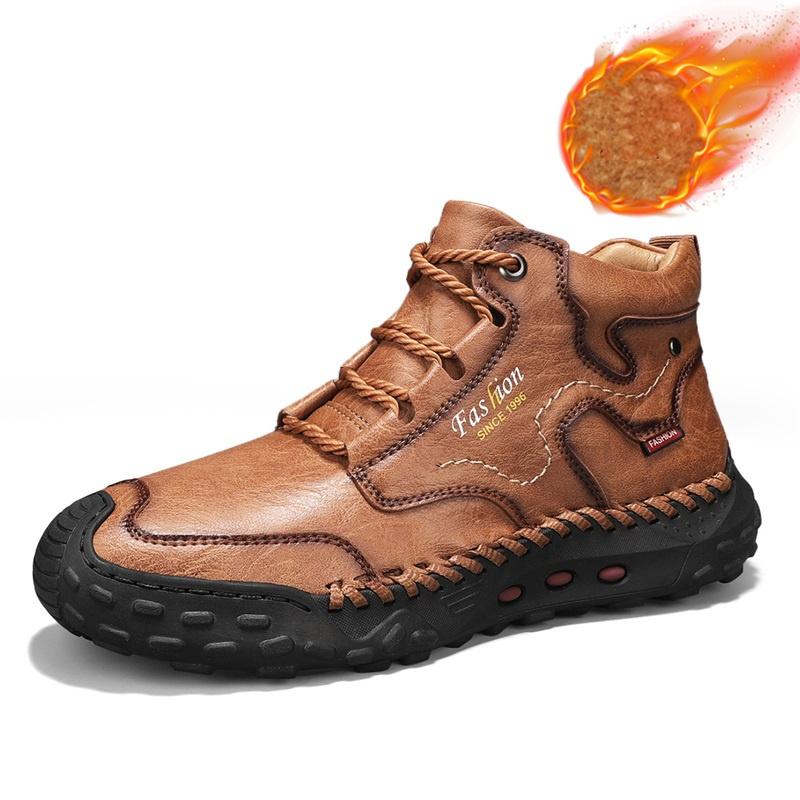 Handgestikte leren herenlaarzen Herfst Winter Casual Split leren schoenen Heren enkellaarsjes