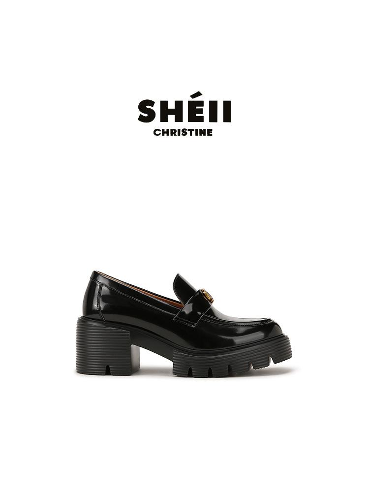 

Cowhide version Su Yinyin of the same style, gold buckle camellia~ 6.5cm thick heel thick sole lazy loafers women s jk small leather shoes 40