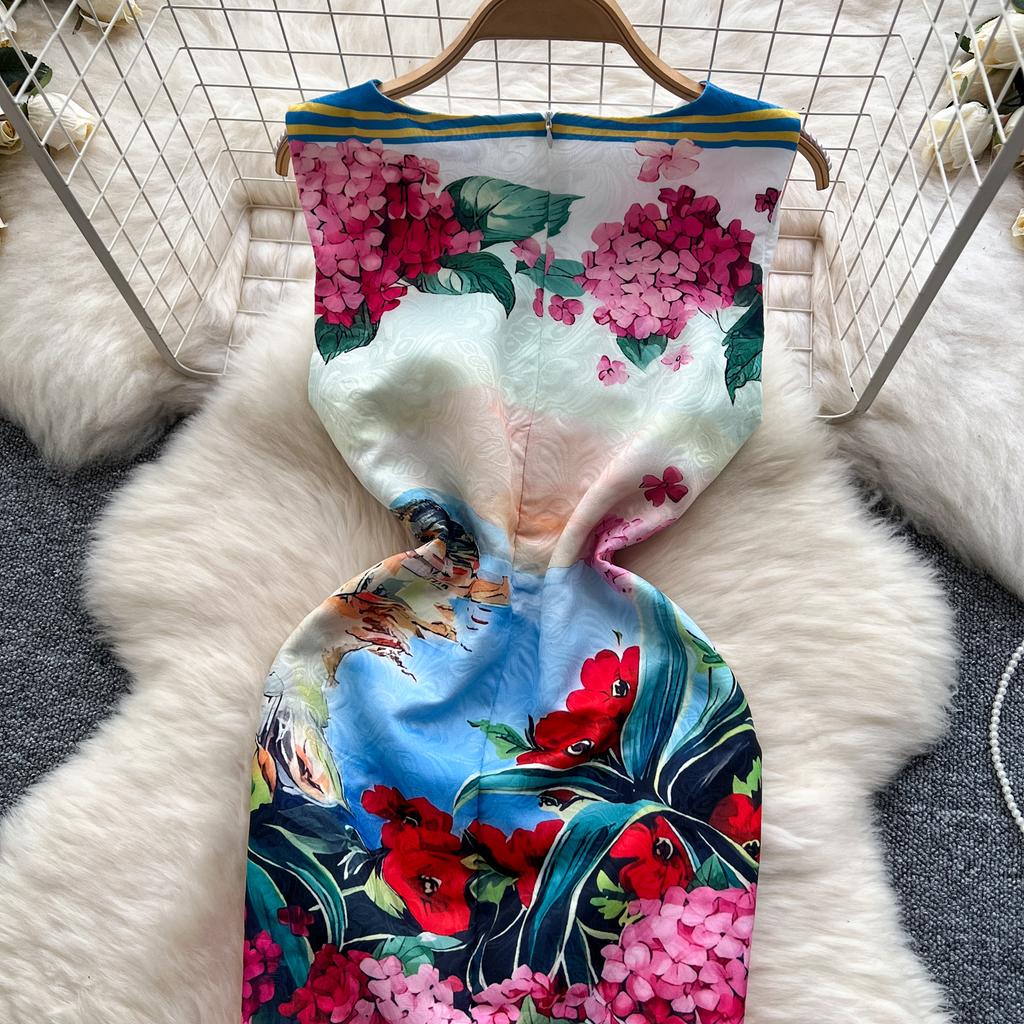 Summer Women Brand Designer Print Runway Dress Elegant Sleeveless Mini Short Tank Party Dresses