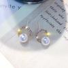 Round Diamond Pearl Stud Earrings Female Student Korean Version Simple Temperament Fashion Earrings Earrings Female