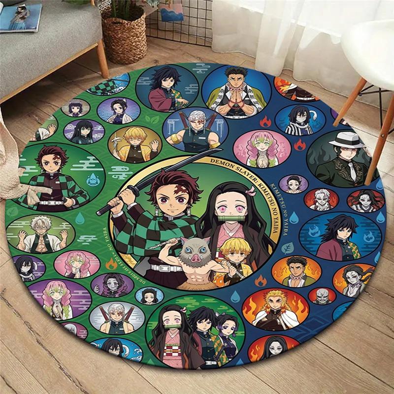 Demon Slayer Round Area Rug Carpet Rug For Living Room Bedroom Sofa Playroom Decor Nonslip Floor Mat