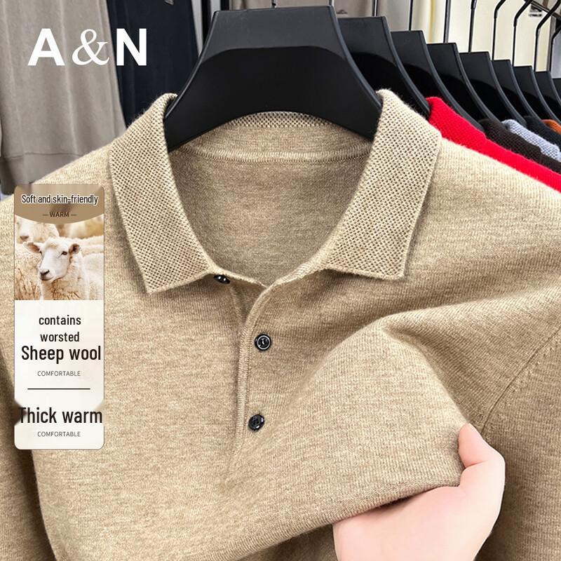 Мужской плотный вязаный джемпер-поло из смесовой шерсти 3XL /54