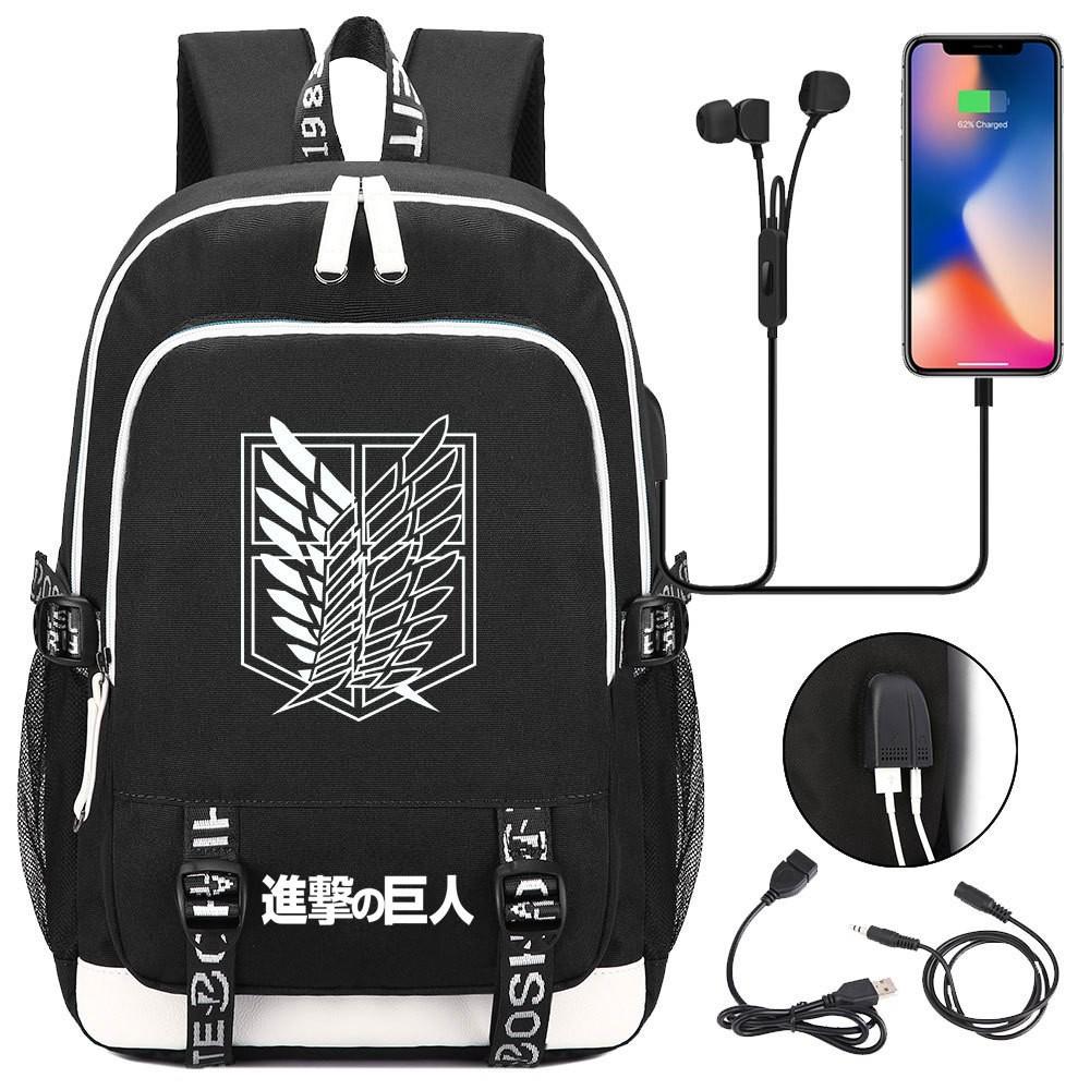 Anime Backpack Outdoor Male And Female Students Headphones Schoolbag Usb Backpack