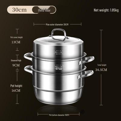 ZISIZ 30cm Multi-functional 3-Layer Stainless Steel Steamer Pot