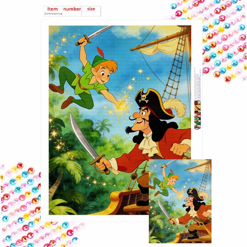 Disney Peter Pan Captain Hook Diamond Paint Mosaic Art Painting Kit Handmade DIY Home Decor Round 20x30cm