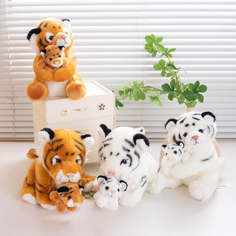 Cute Simulation Mother And Son Tiger Doll Plush Toy White Tiger Siberian Tiger Doll Children Soothing Rag Doll