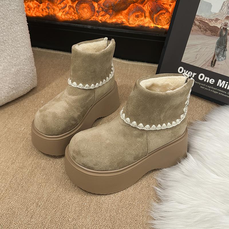 Women's fashion lightweight height-enhancing thick sole winter warm fur one snow boots plush lined non-slip casual sports cotton boots