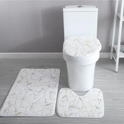 Lot de 3 tapis de bain, housse de couvercle de toilette, tapis en forme de U, tapis de sol doux antidérapant, tapis de porte en marbre absorbant l'eau, tapis de salle de bain, tapis de siège