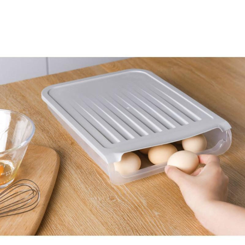Refrigerator Egg Storage Box with Cover Automatic Rolling Sliding Egg Box Plastic Transparent Can Stack Duck Egg Preservation Box
