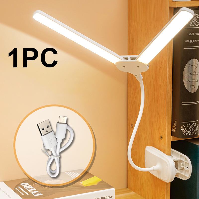 Dual Head LED Desk Lamp Foldable Eye Protection Dimmable Reading Light USB C Rechargeable Battery Lamps for Bedroom Dorm Study