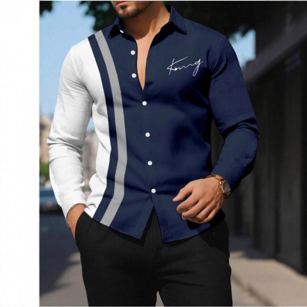 Skull Print Long Sleeve Shirt, Men's Fashion Casual Button-Up Shirt