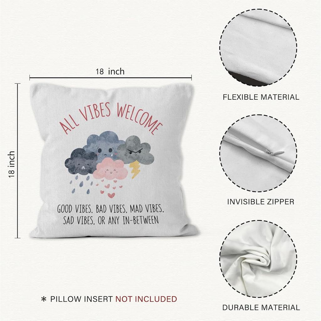 Mental Health Throw Pillow Covers, Good Vibes Decorative Pillow Covers for Home Office Classroom, Pirational Positive Quotes Cushion Covers, Nursery