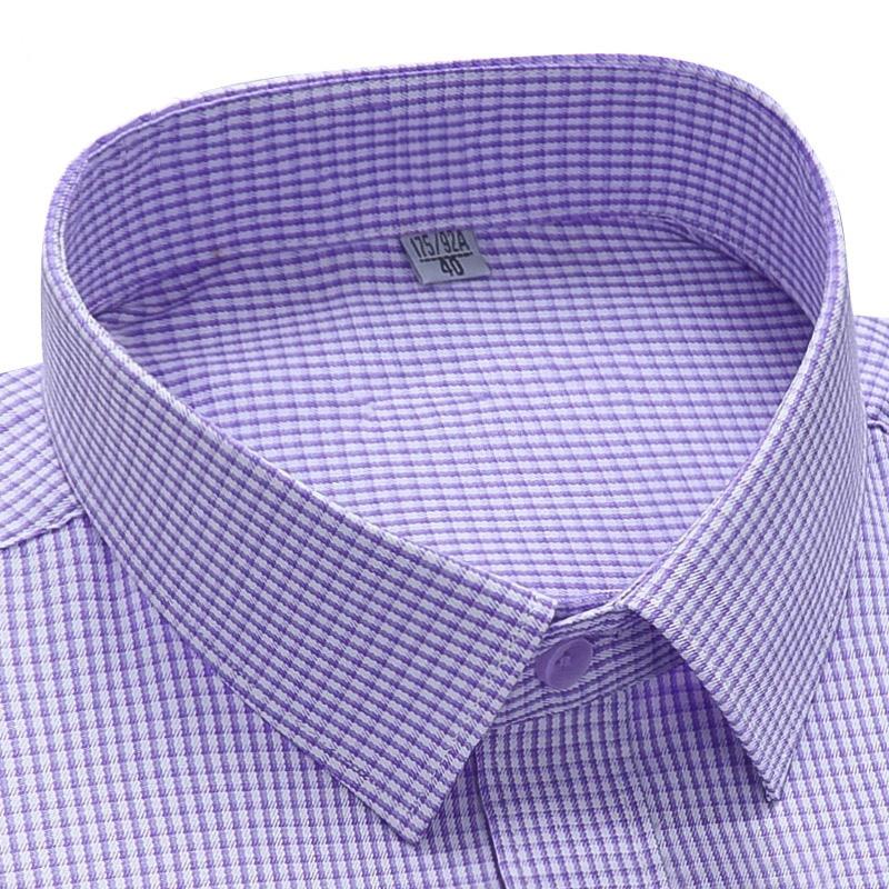 Men‘s Short Sleeve Shirt Business Classic Striped Plaid Checked Male Casual Social Dress Shirts Purple Blue 6XL Plus Large Size