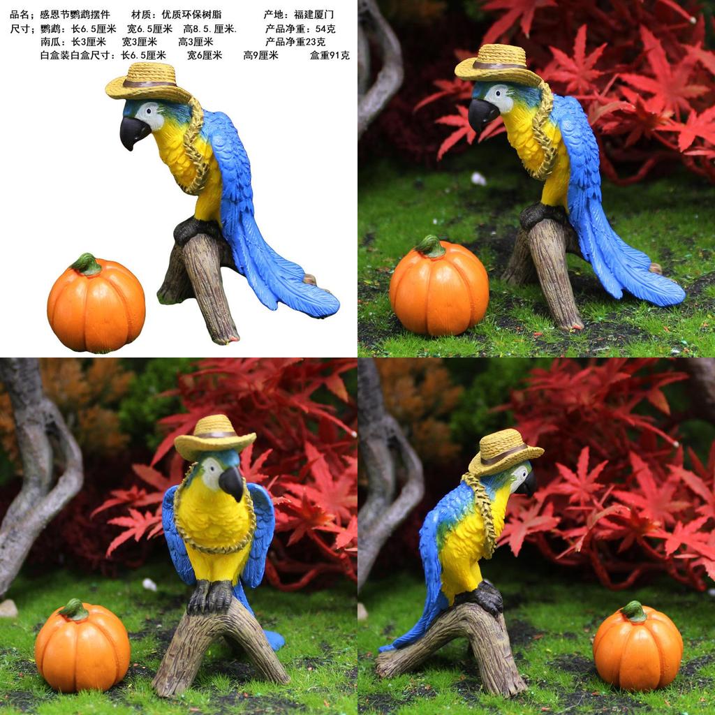 Thanksgiving Parrot Resin Figurine With Fall Harvest Decor For Home Garden Display