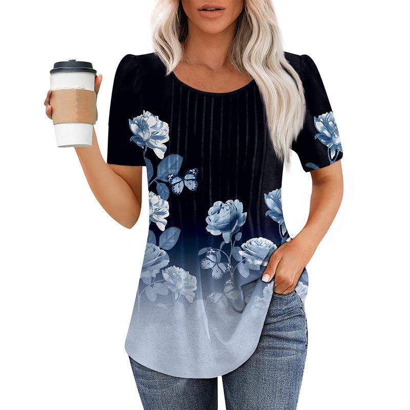 

Летние цветочные 3D-принты футболки женские футболки с коротким рукавом и круглым вырезом уличная одежда большие туники Y2K топы футболки женская одежда S