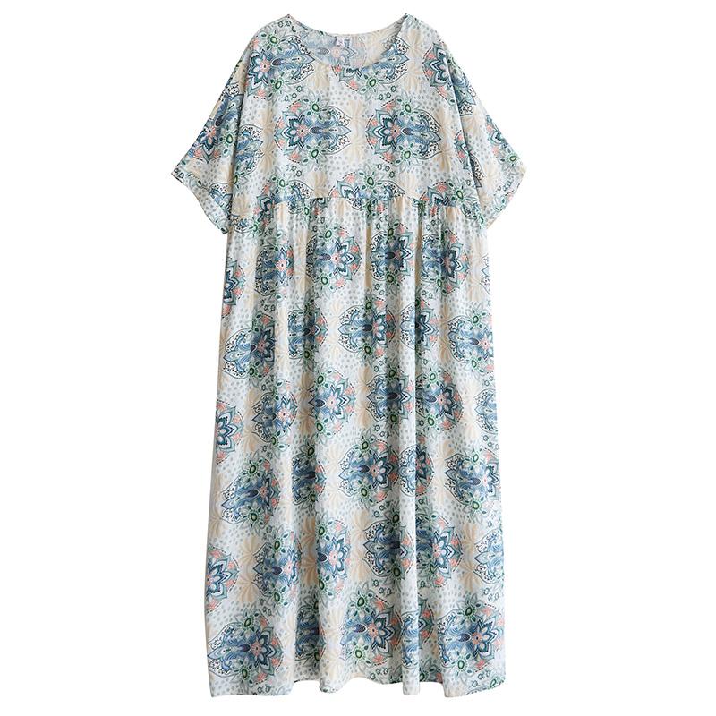 Short Sleeve Plus Size Cotton Vintage Floral New In Dresses for Women Casual Loose Long Summer Dress