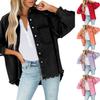Women's Casual Worn-out Tassel With Holes Loose Solid Denim Jacket