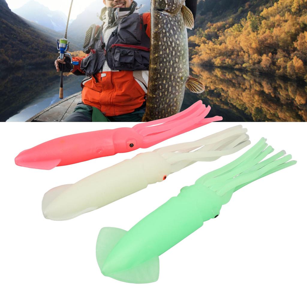 3pcs Squid Lure High Simulation Lifelike Soft Octopus Lures Squid Bait Glow in The Dark Fishing Lures for Fishpond 23cm/9.06in