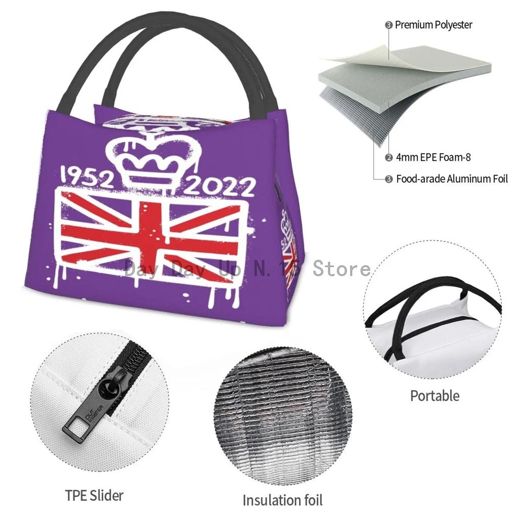 Queen Elizabeth II Flag Insulated Lunch Bag Amulet Cooler Thermal Lunch Tote Office Picnic Travel