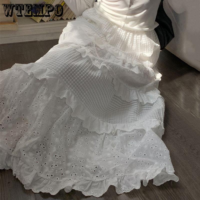 Fairycore белая длинная юбка женская корейская милая юбка трапециевидной формы с высокой — фото 5