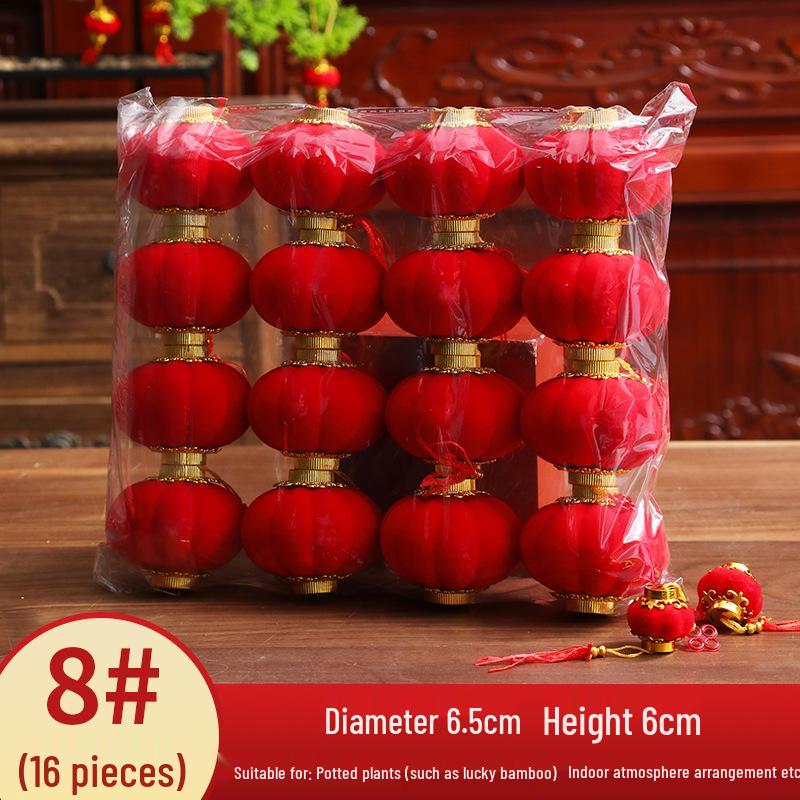 Chinese Red Lantern Hanging Ornament: Festive Flocked Bonsai Decor for New Year and Spring Festival