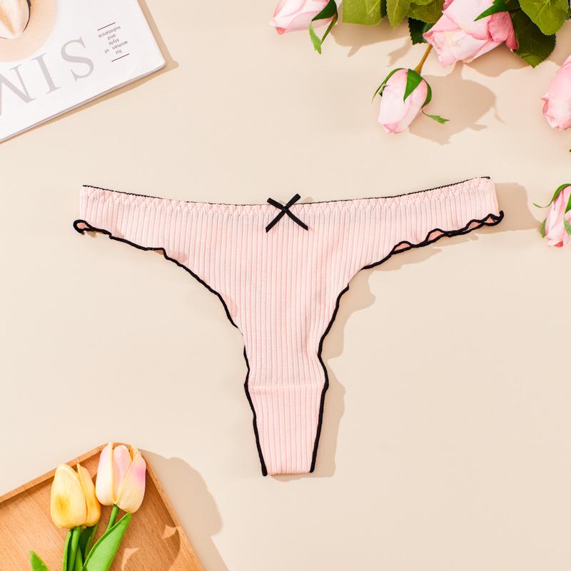 

Жіночі бавовняні стрінги з низькою посадкою та бантиком - Європейський та американський стиль Medium рожевий