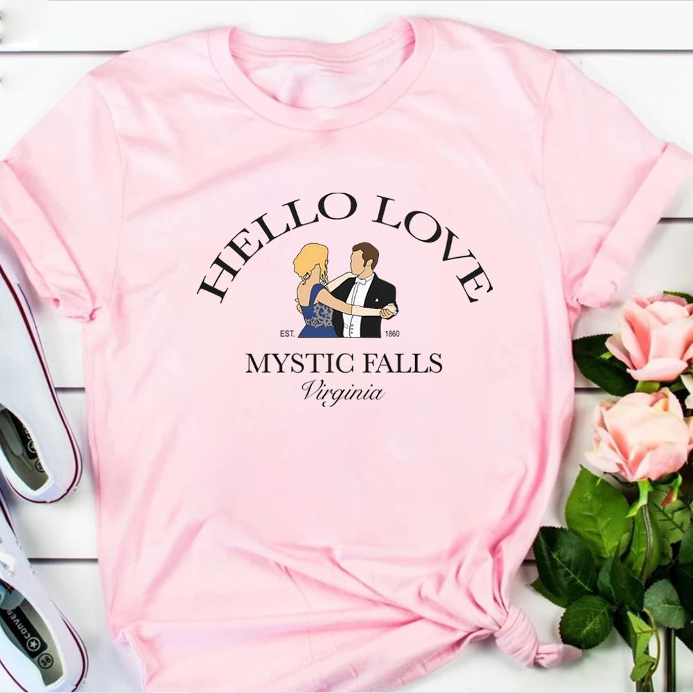 

Hello Love Tshirt Vampire Diaries Shirt Klaus and Caroline T-Shirt TV Show Tee Mystic Falls Virginia Tops Gift for Her TVD Merch 3XL