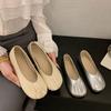 French silver Mary Jane single shoes women's 2025 spring and summer new flat-bottomed one-pedal pleated ballet grandma shoes